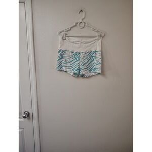Decoded Womens XL Athletic Yoga Shorts Teal White Zebra‎ Print High Waist Gym